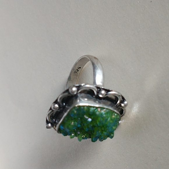 925 Silver Green/Aqua Druzzy Ring! - Picture 2 of 6